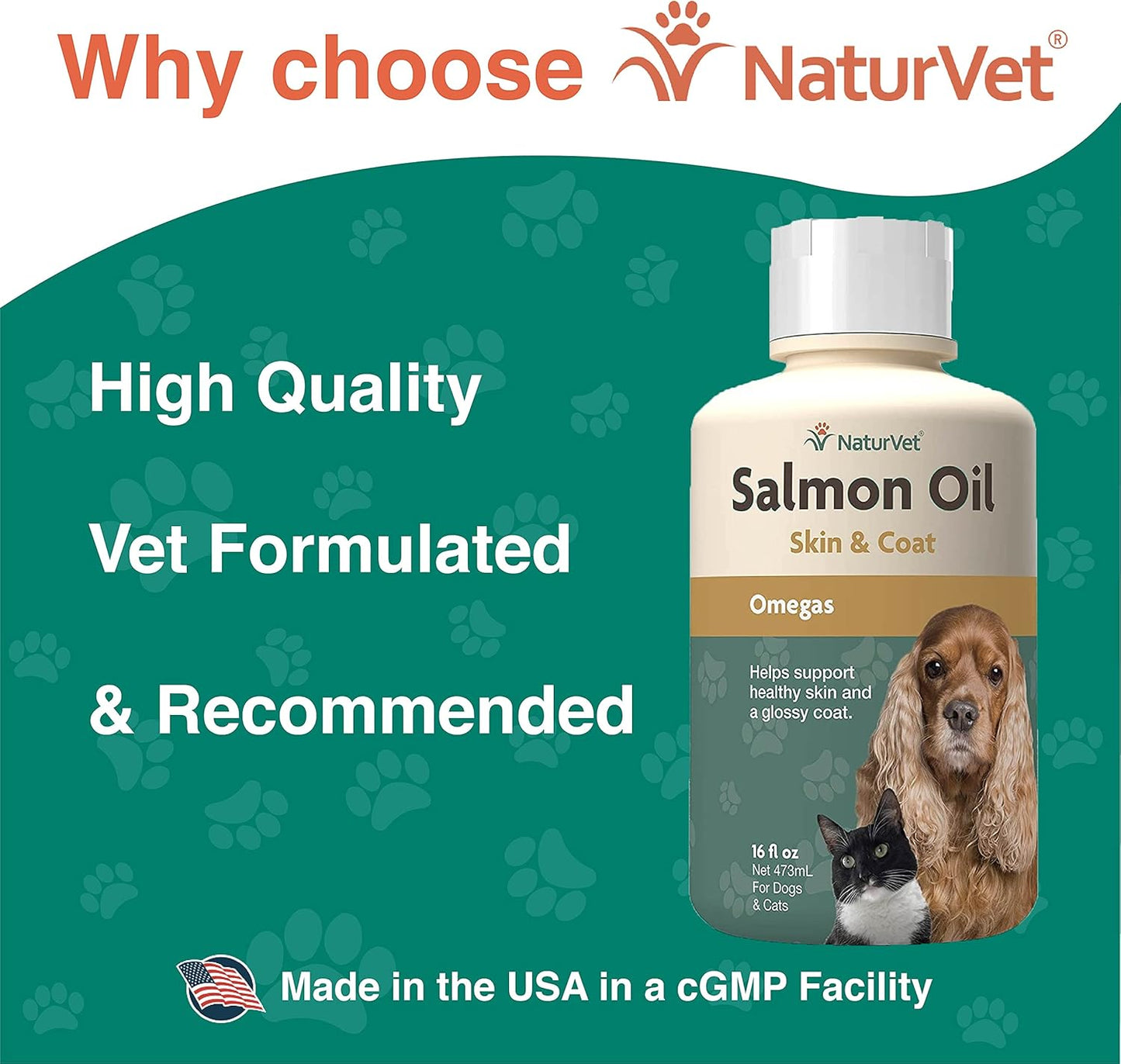 Salmon Oil Supplement for Dogs & Cats - Promotes Healthy Skin & Coats - Omega-3 & Omega-6 Fatty Acids - 16 Oz. Bottle