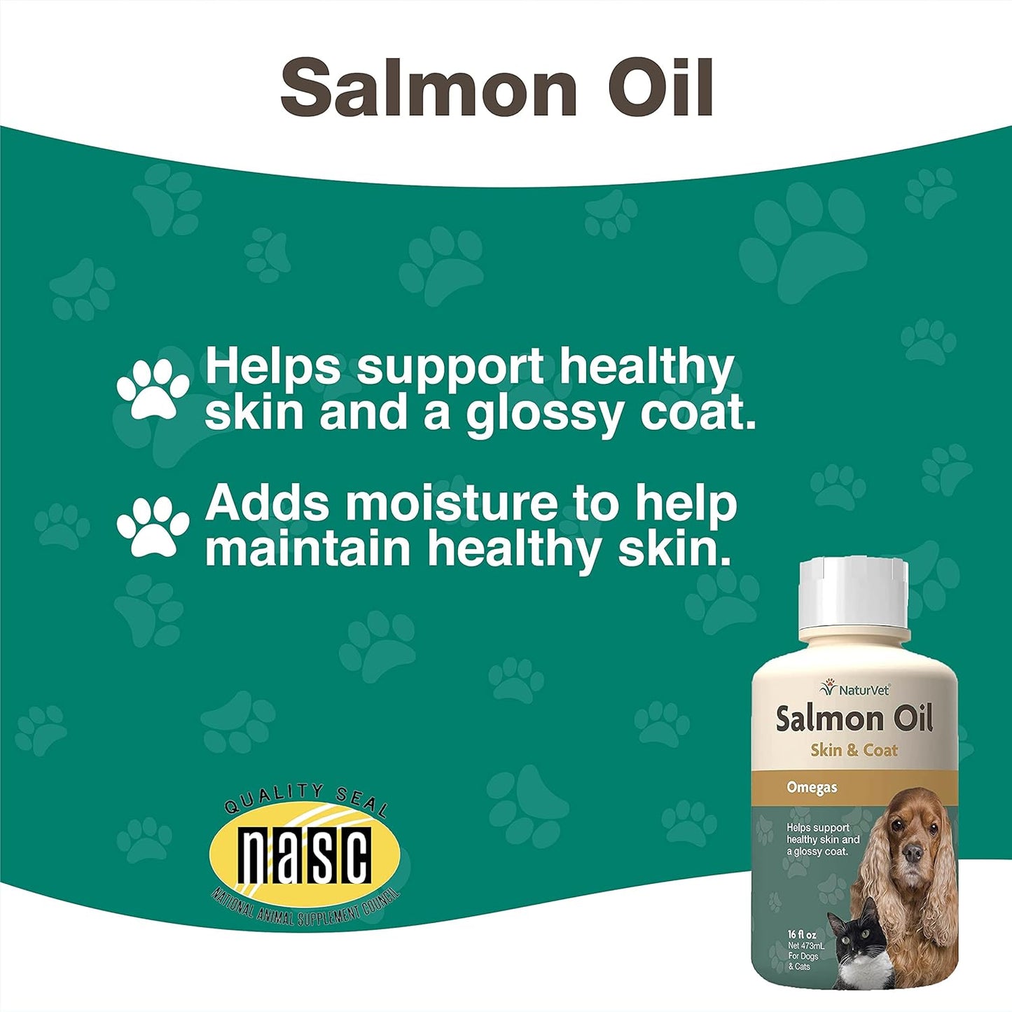 Salmon Oil Supplement for Dogs & Cats - Promotes Healthy Skin & Coats - Omega-3 & Omega-6 Fatty Acids - 16 Oz. Bottle