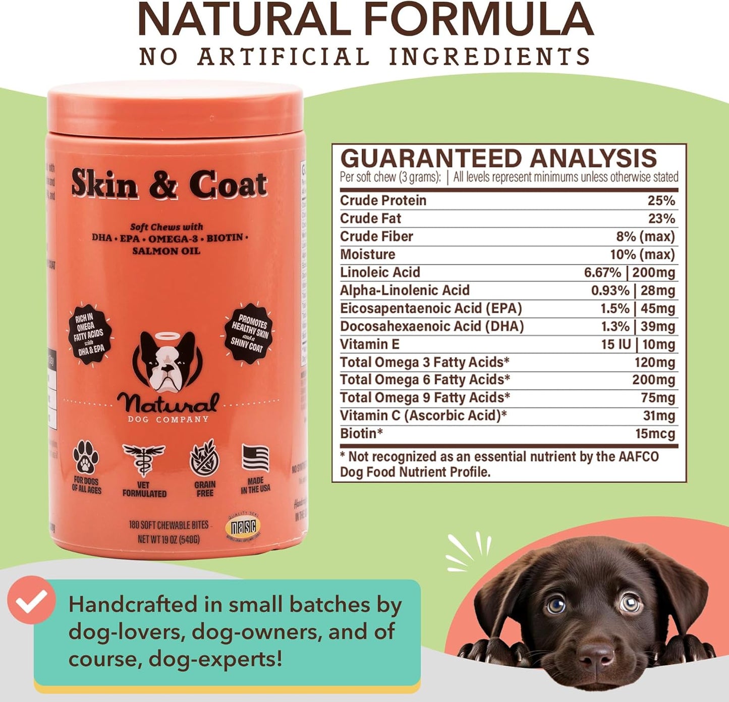 Salmon & Peas Skin & Coat Chews for Dogs - Allergy Relief, Vitamins, Omega 3, 180 Count