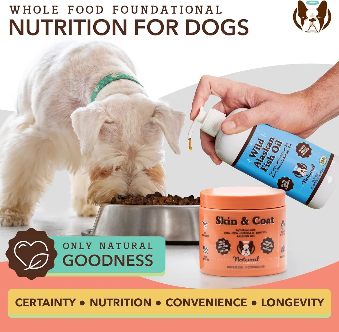 Salmon & Peas Skin & Coat Chews for Dogs, Allergy Relief with Biotin, Vitamin E, Omega 3 - Natural Dog Company Supplement