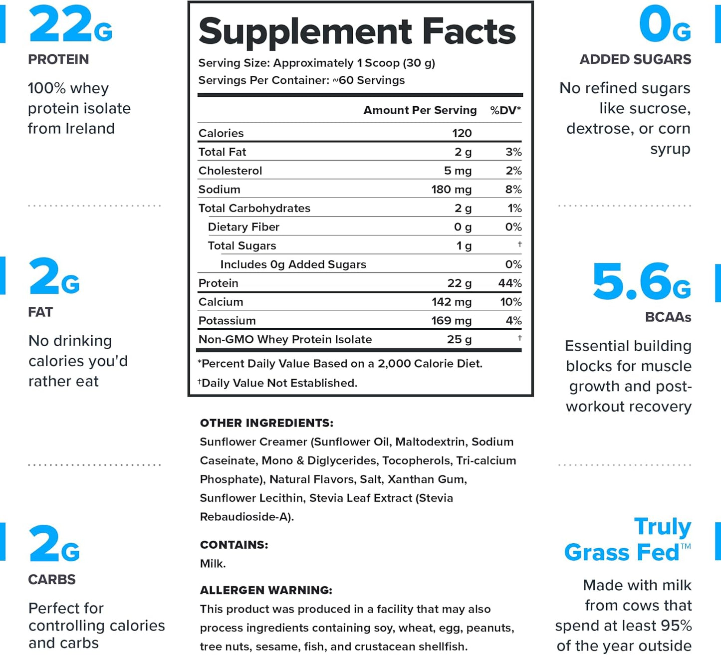 Salted Caramel Whey Isolate Protein Powder - Low Calorie, Non-GMO, Lactose-Free - Grass Fed Protein Powder (60 Servings)