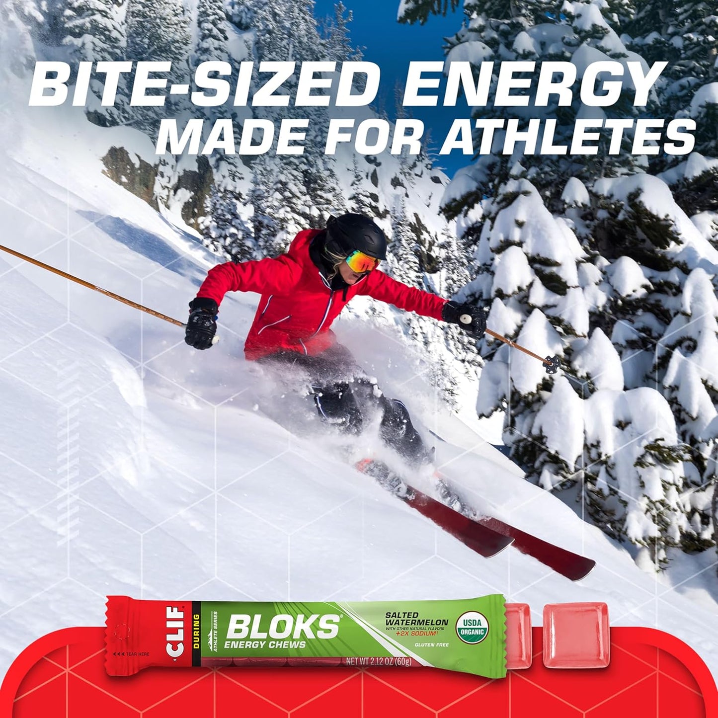 Salted Watermelon CLIF BLOKS with 2X Sodium - Energy Chews for Cycling and Running - Non-GMO Plant Based Fuel - Carbohydrates and Electrolytes - 2.12 oz (18 Count)