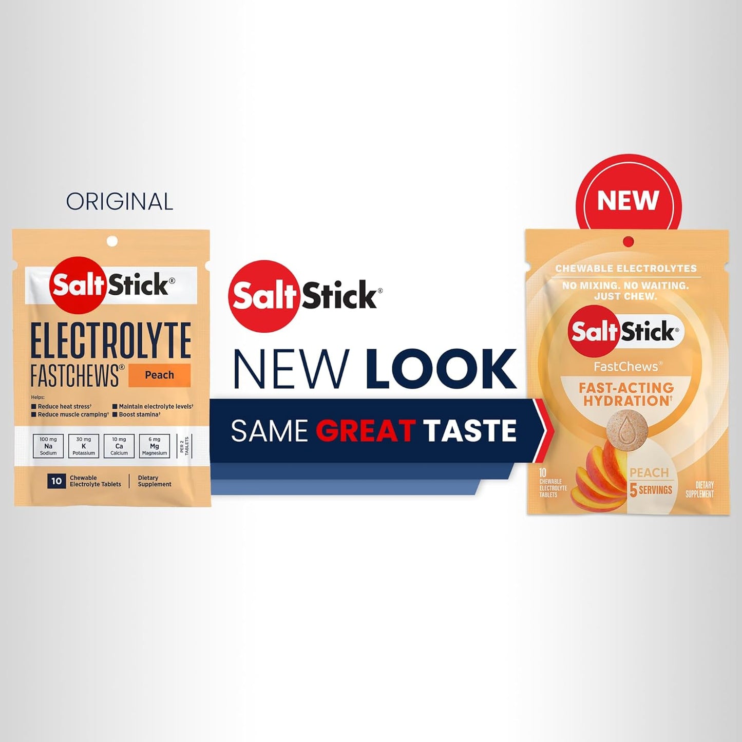 SaltStick Electrolyte FastChews - 120 Peach Chewable Electrolyte Tablets - 12 Packets of Salt Tablets with 10 Chews Each