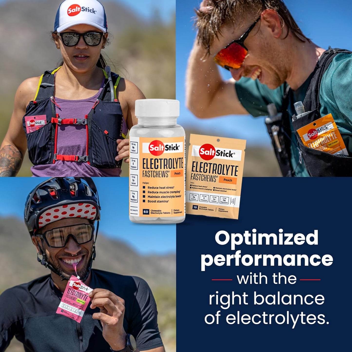 SaltStick Electrolyte FastChews - 120 Peach Chewable Electrolyte Tablets - 12 Packets of Salt Tablets with 10 Chews Each