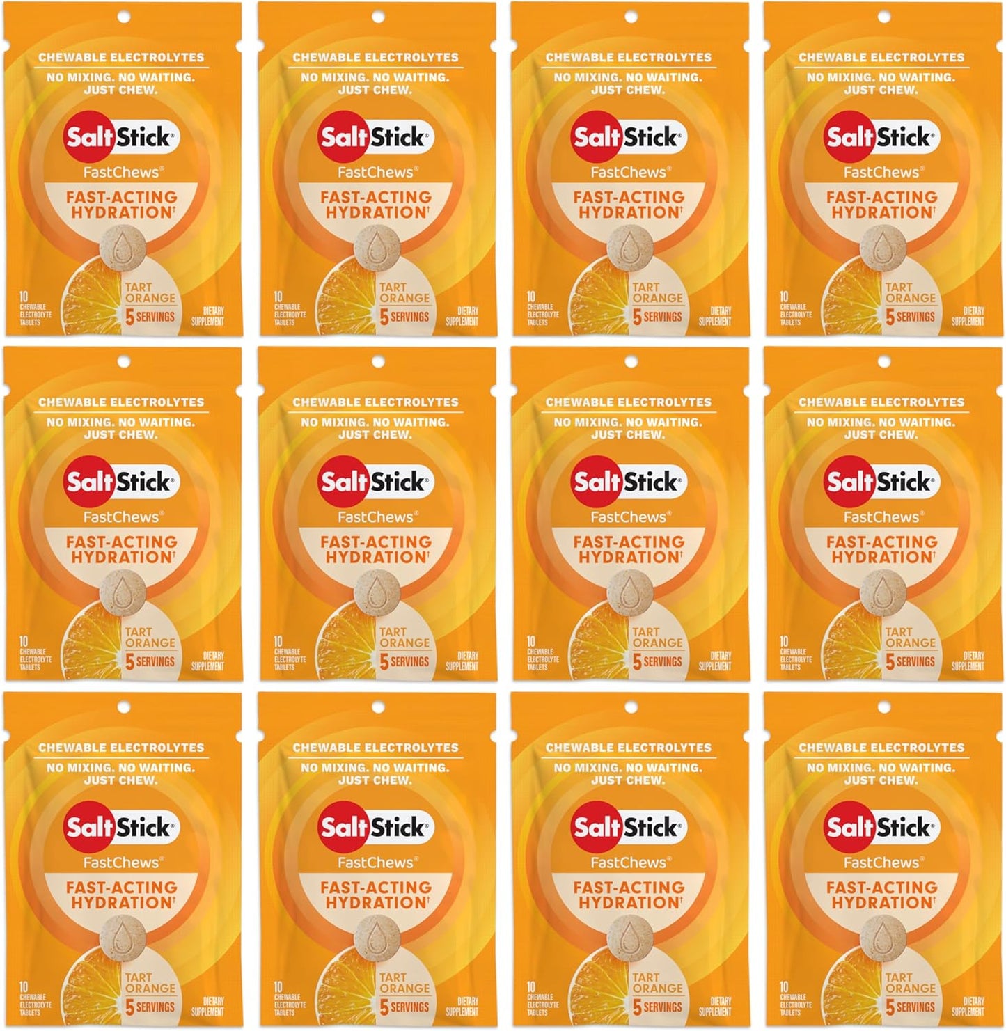 SaltStick Electrolyte FastChews Chewable Tablets - Orange, 120 Count - Hydration & Electrolyte Chews for Runners and Sports Nutrition - 12 Packs of 10 Tablets