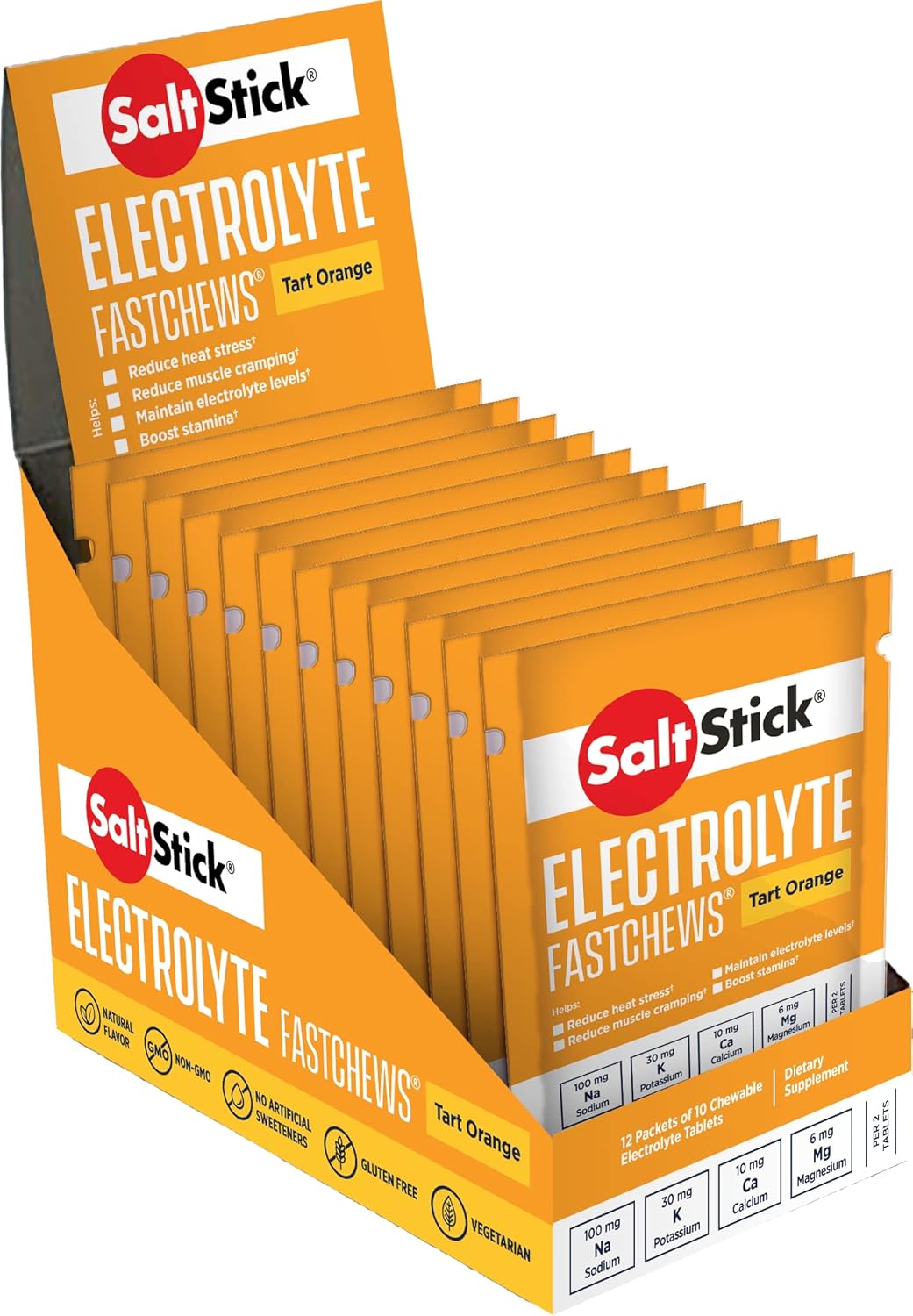 SaltStick Electrolyte FastChews Chewable Tablets - Orange, 120 Count - Hydration & Electrolyte Chews for Runners and Sports Nutrition - 12 Packs of 10 Tablets
