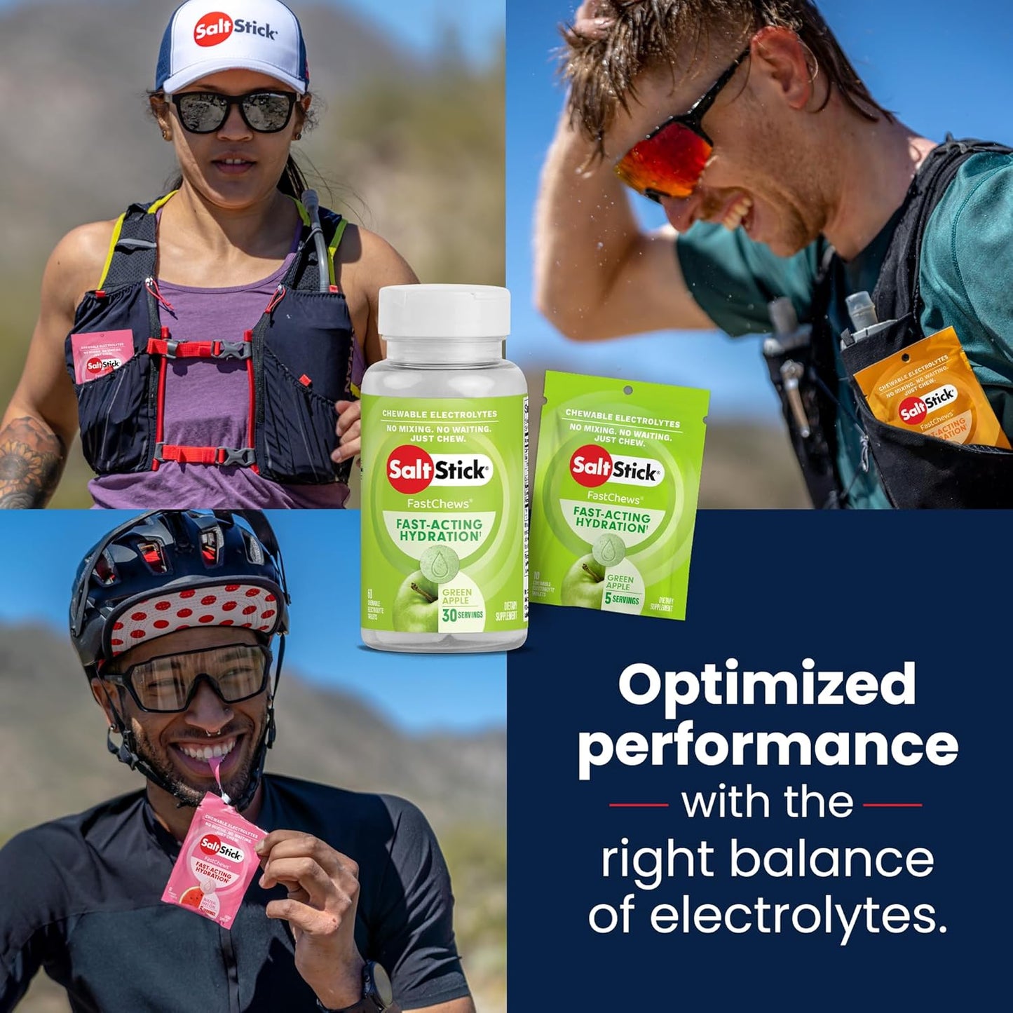 SaltStick Green Apple Electrolyte FastChews - Chewable Salt Tablets for Runners - Hydration Electrolyte Chews - 60 Count