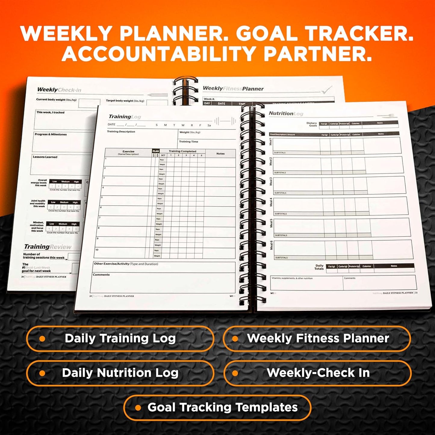 SaltWrap Daily Fitness Planner & Workout Log Book - Exercise Gym Journal for Health, Nutrition, Slimming Formula, and Goal Tracking - Daily & Weekly Logs