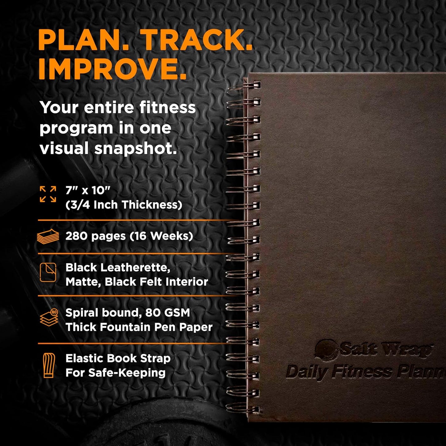 SaltWrap Daily Fitness Planner & Workout Log Book - Exercise Gym Journal for Health, Nutrition, Slimming Formula, and Goal Tracking - Daily & Weekly Logs