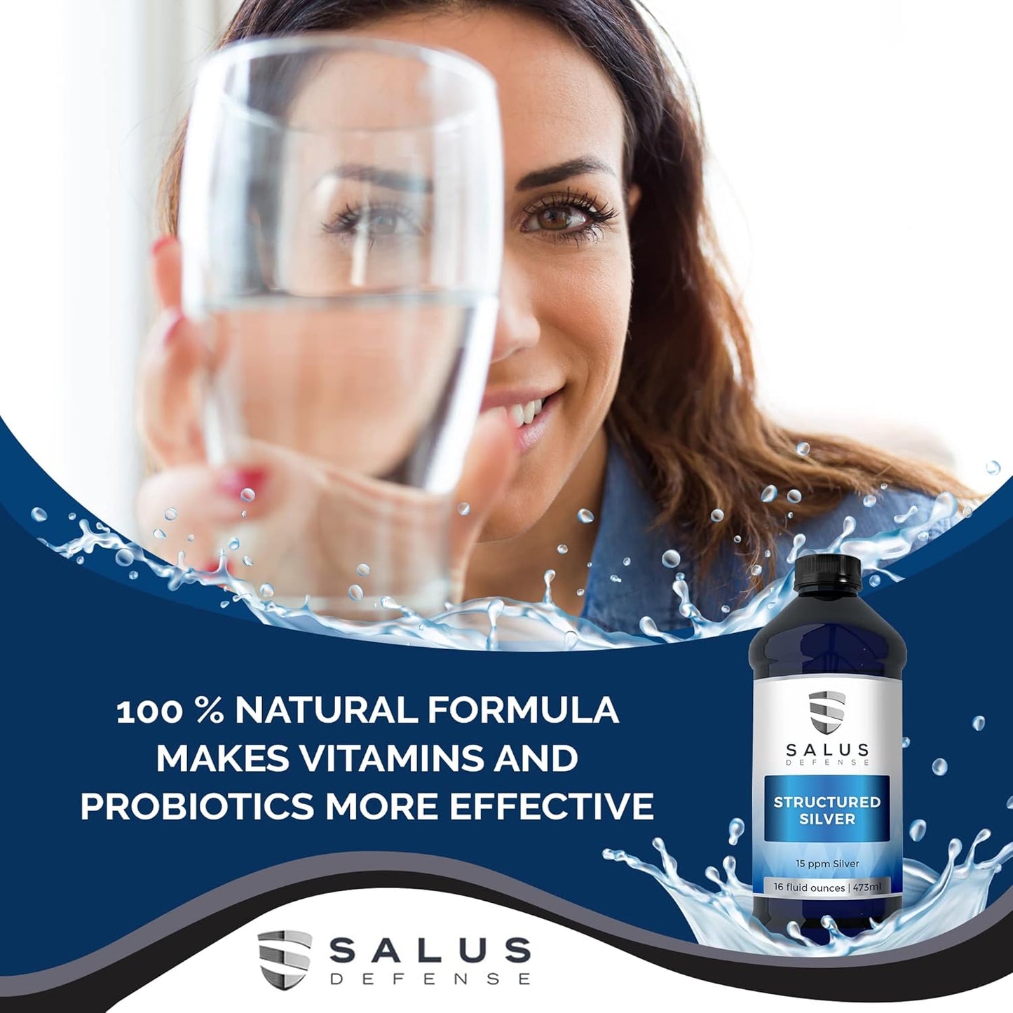 Salus Defense Structured Silver Liquid - Immune Support Supplement - 15ppm Advanced Technology - Natural, Additive-Free - 16oz (3 Pack)
