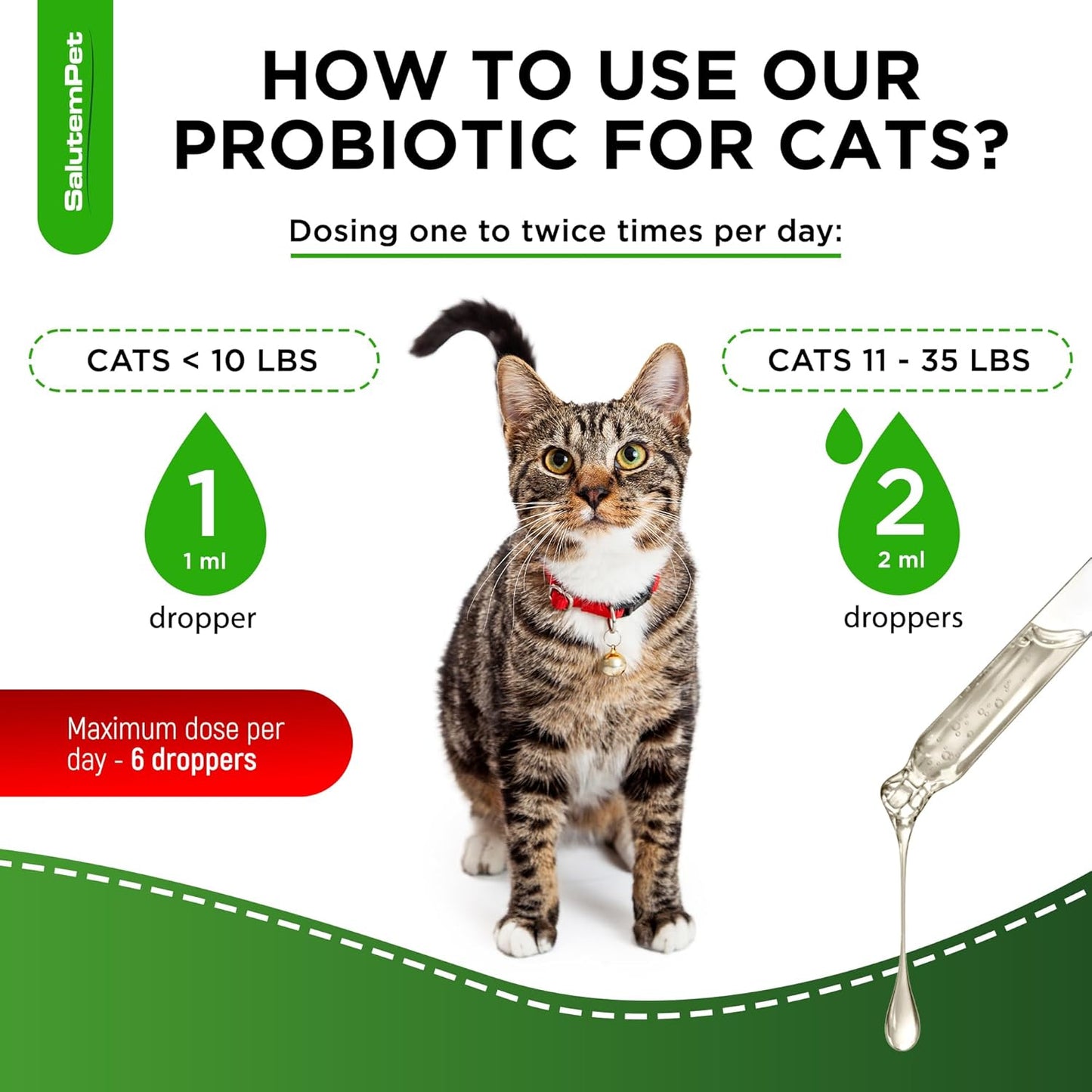 SalutemPet Cat Probiotic Liquid for Digestive Support - Relief for Colic, Upset Stomachs, Diarrhea, Gas, and Bloating - 2 fl.oz