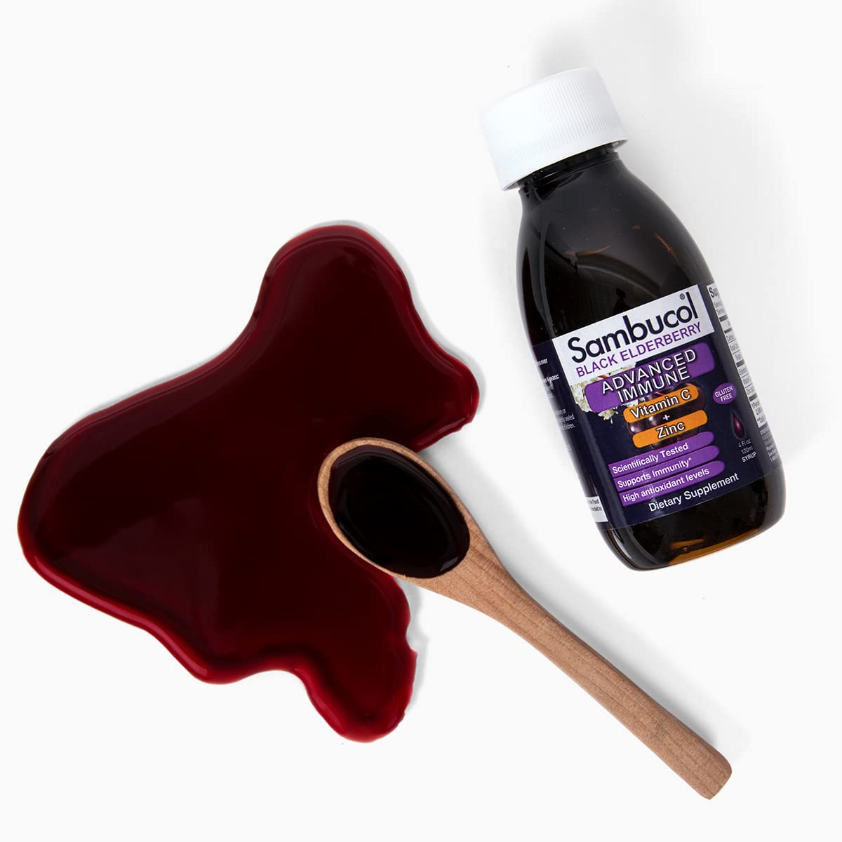 Sambucol Advanced Black Elderberry Syrup with Zinc and Vitamin C - 4 Fl Oz Bottle for Adults