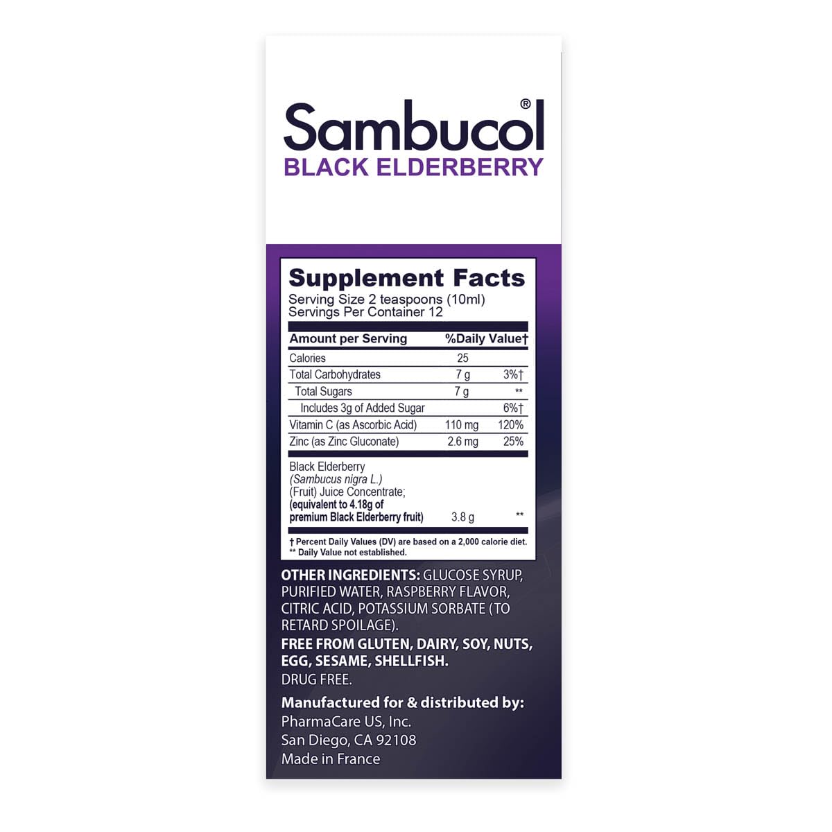 Sambucol Advanced Black Elderberry Syrup with Zinc and Vitamin C - 4 Fl Oz Bottle for Adults