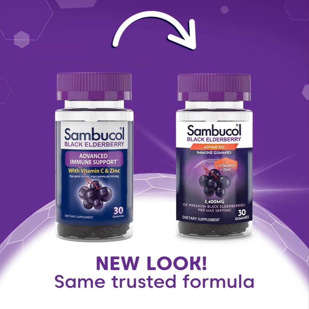 Sambucol Black Elderberry Gummies with Zinc and Vitamin C - Immune Support for Adults - 30 Count