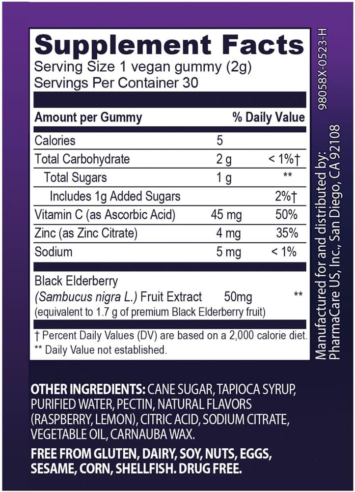 Sambucol Black Elderberry Gummies with Zinc and Vitamin C - Immune Support for Adults - 30 Count