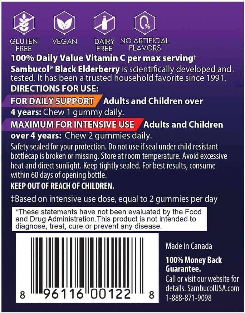 Sambucol Black Elderberry Gummies with Zinc and Vitamin C - Immune Support for Adults - 30 Count