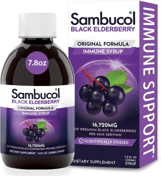 Sambucol Black Elderberry Syrup for Adults - Immune Support Liquid Extract - 7.8 Fl Oz Bottle - Gluten Free