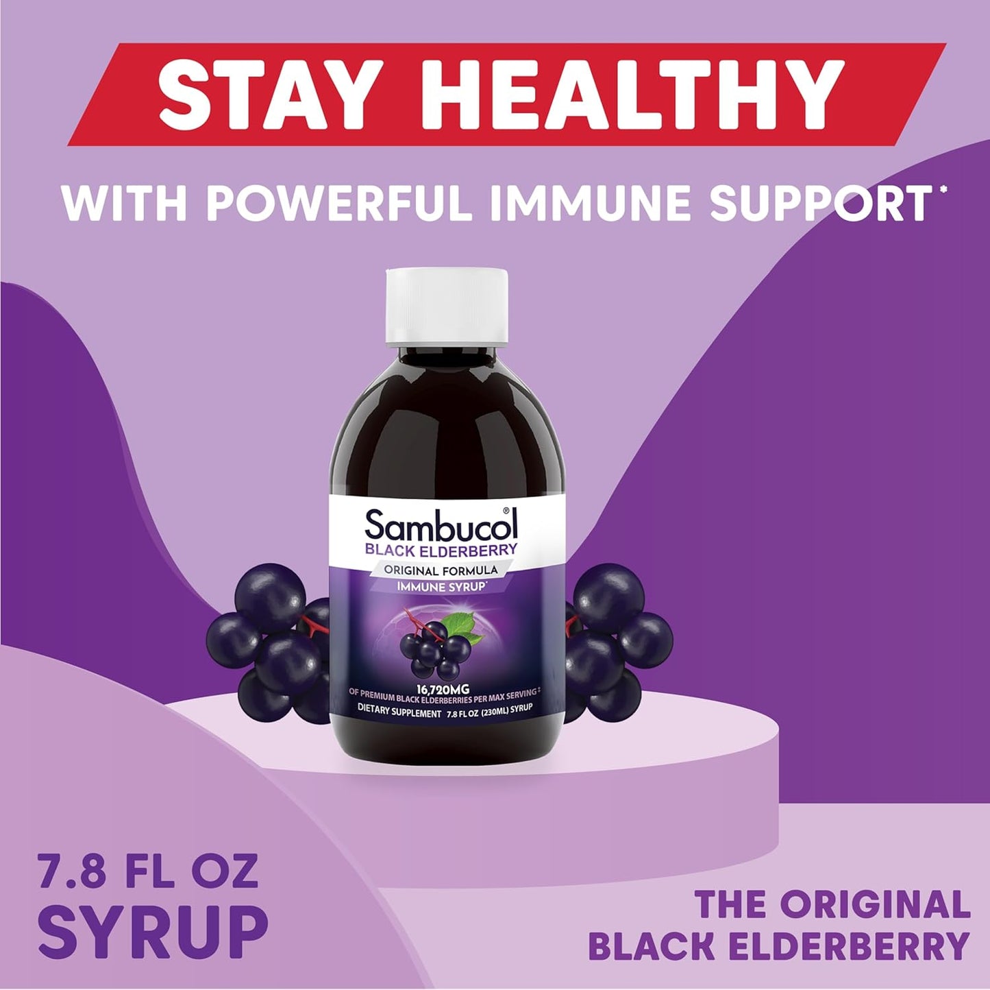 Sambucol Black Elderberry Syrup for Adults - Immune Support Liquid Extract - 7.8 Fl Oz Bottle - Gluten Free