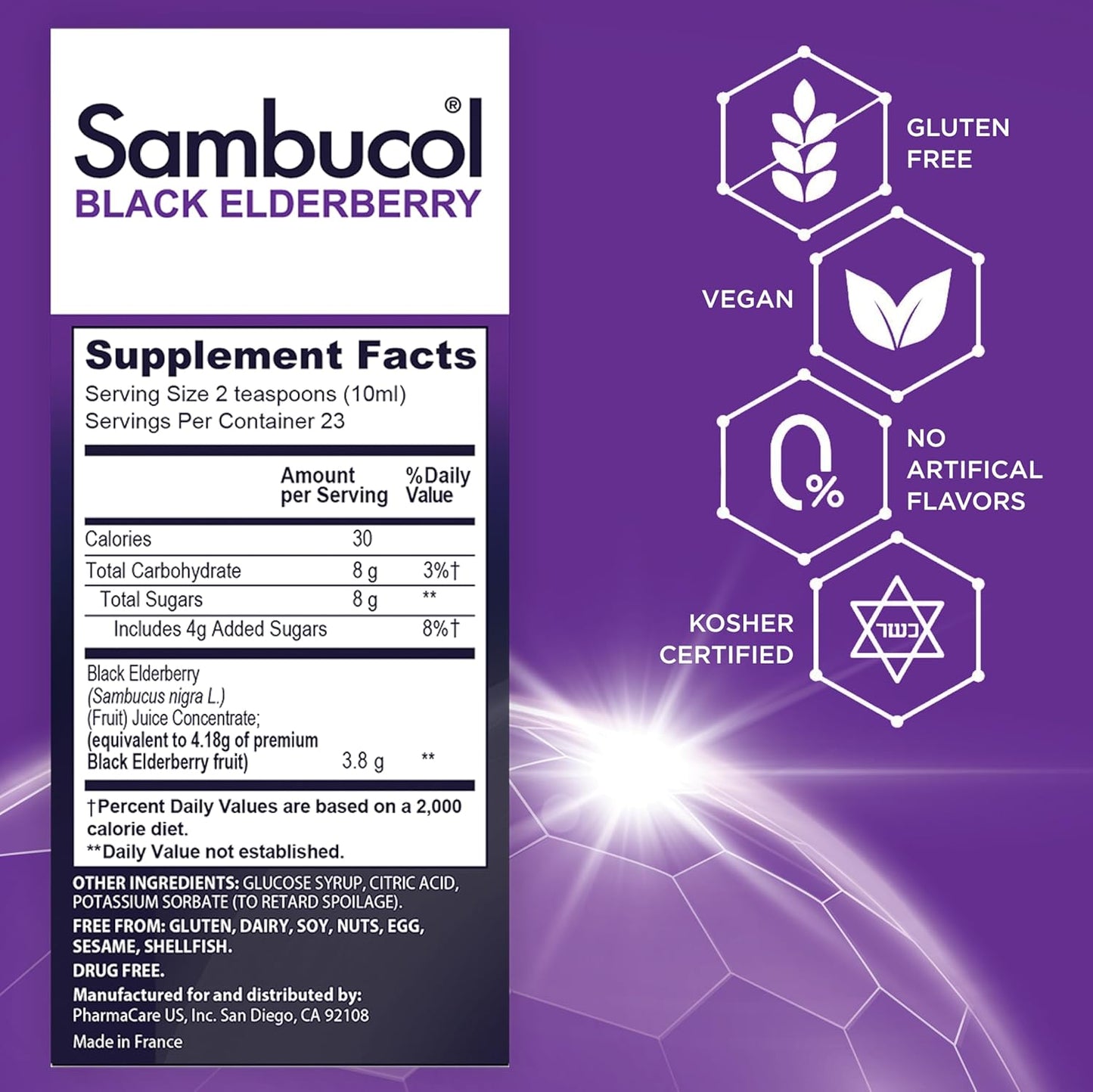 Sambucol Black Elderberry Syrup for Adults - Immune Support Liquid Extract - 7.8 Fl Oz Bottle - Gluten Free