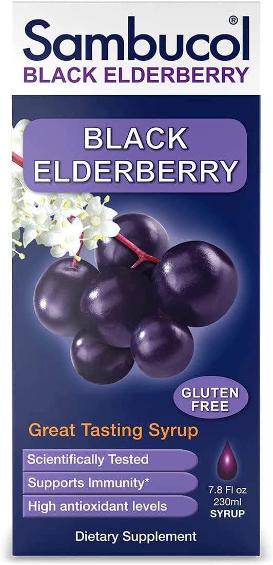 Sambucol Black Elderberry Syrup Original Formula 7.8 Fl Oz - Immune Support Liquid with High Antioxidants - Gluten Free - Pack of 2