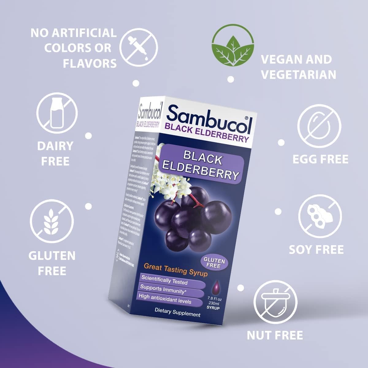 Sambucol Black Elderberry Syrup Original Formula 7.8 Fl Oz - Immune Support Liquid with High Antioxidants - Gluten Free - Pack of 2