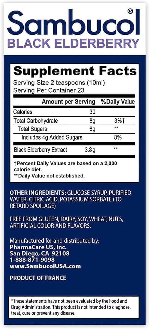 Sambucol Black Elderberry Syrup Original Formula 7.8 Fl Oz - Immune Support Liquid with High Antioxidants - Gluten Free - Pack of 2