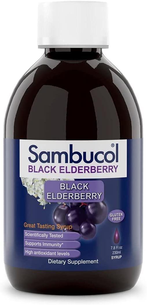 Sambucol Black Elderberry Syrup Original Formula 7.8 Fl Oz - Immune Support Liquid with High Antioxidants - Gluten Free - Pack of 2