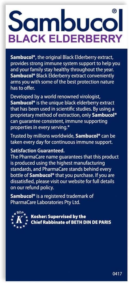 Sambucol Black Elderberry Syrup Original Formula 7.8 Fl Oz - Immune Support Liquid with High Antioxidants - Gluten Free - Pack of 2