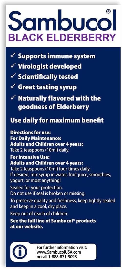 Sambucol Black Elderberry Syrup Original Formula 7.8 Fl Oz - Immune Support Liquid with High Antioxidants - Gluten Free - Pack of 2