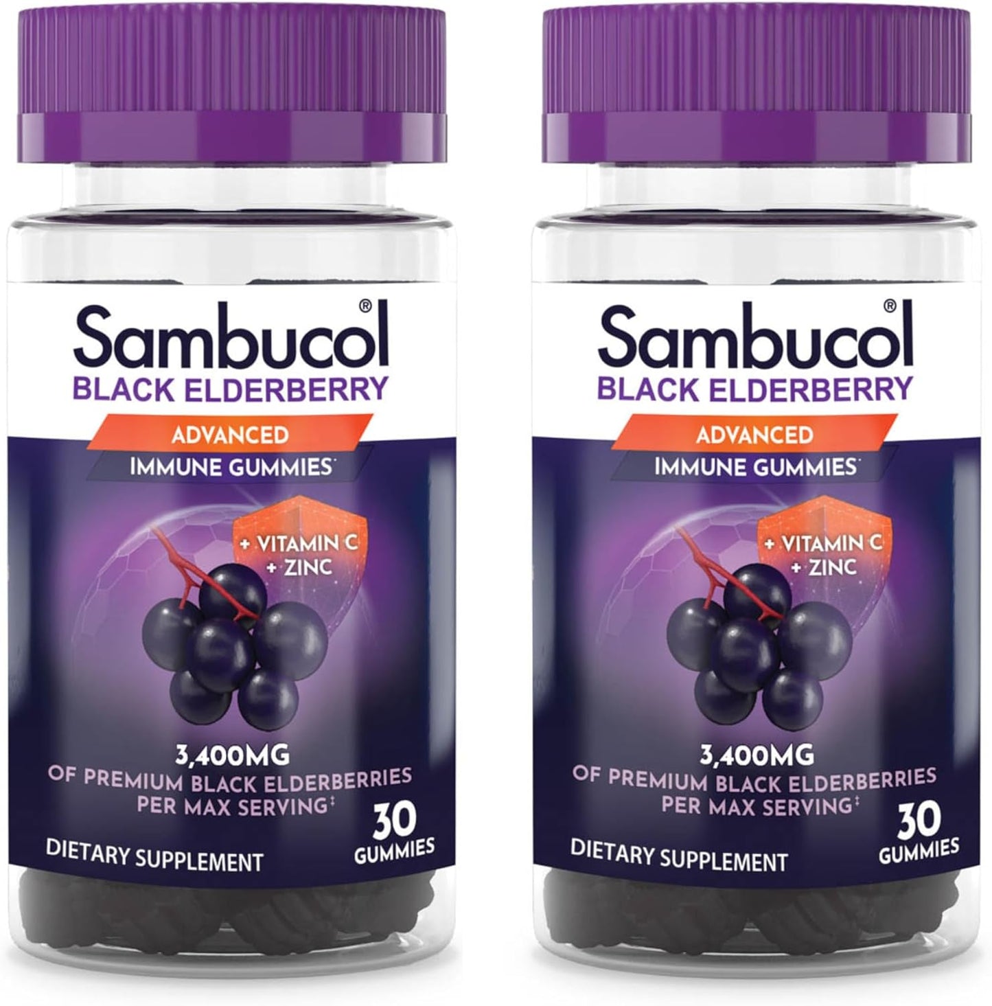 Sambucol Elderberry Gummies with Vitamin C & Zinc - Immune Support Supplement with High Antioxidants - Gluten Free, Vegan - 60 Gummies, 2 Pack