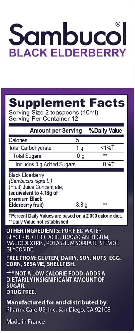 Sambucol Sugar-Free Elderberry Syrup for Adults - Immune Support Liquid Extract - 4 Fl Oz Bottle