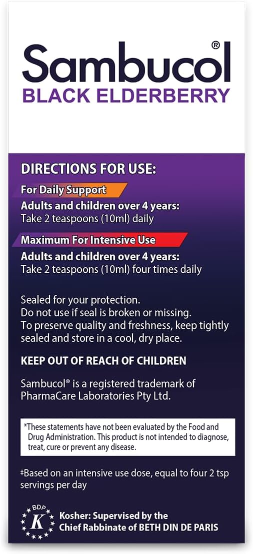 Sambucol Sugar-Free Elderberry Syrup for Adults - Immune Support Liquid Extract - 4 Fl Oz Bottle