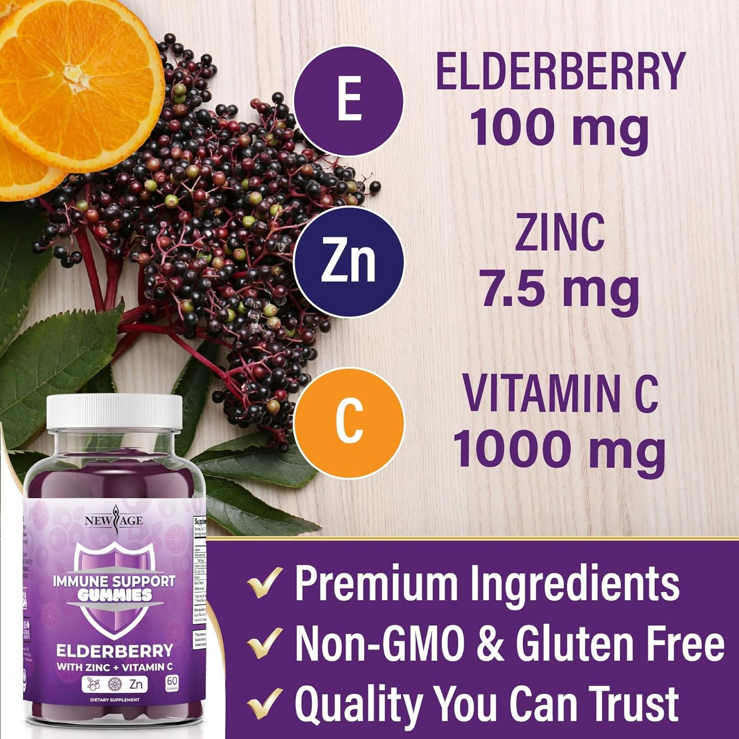 Sambucus Black Elderberry Gummies with Vitamin C and Zinc - Immune System Support Gummies (180 Gummies)