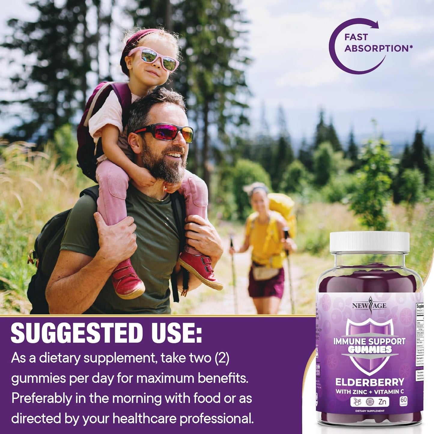 Sambucus Black Elderberry Gummies with Vitamin C and Zinc - Immune System Support Gummies (180 Gummies)