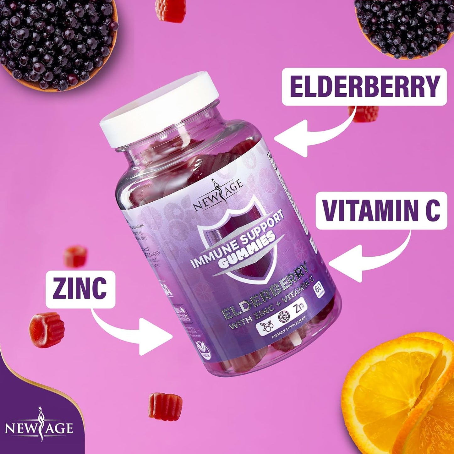 Sambucus Black Elderberry Gummies with Vitamin C and Zinc - Immune System Support Gummies (180 Gummies)
