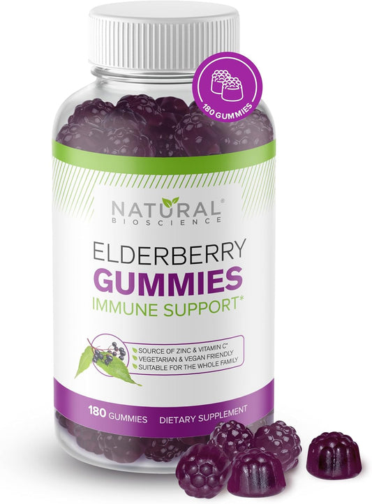 Sambucus Elderberry Gummies with Vitamin C and Zinc - Immune Support for Adults & Kids - 180 Vegan Gluten-Free Gummies - BoostGo Australia