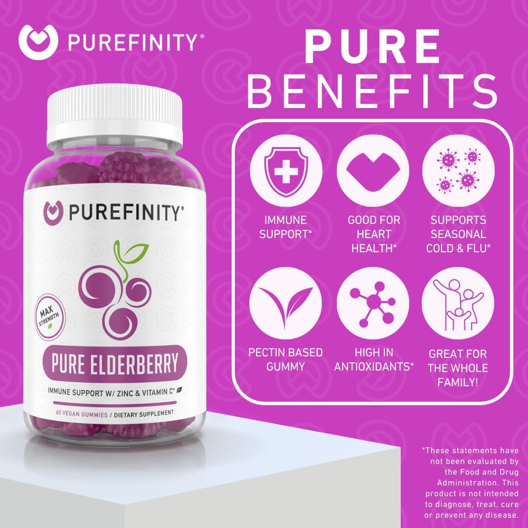Sambucus Elderberry Gummies with Vitamin C and Zinc - 3-in-1 Daily Immune Support for Adults and Kids - Gluten-Free and Non-GMO - 120 Vegan Gummies