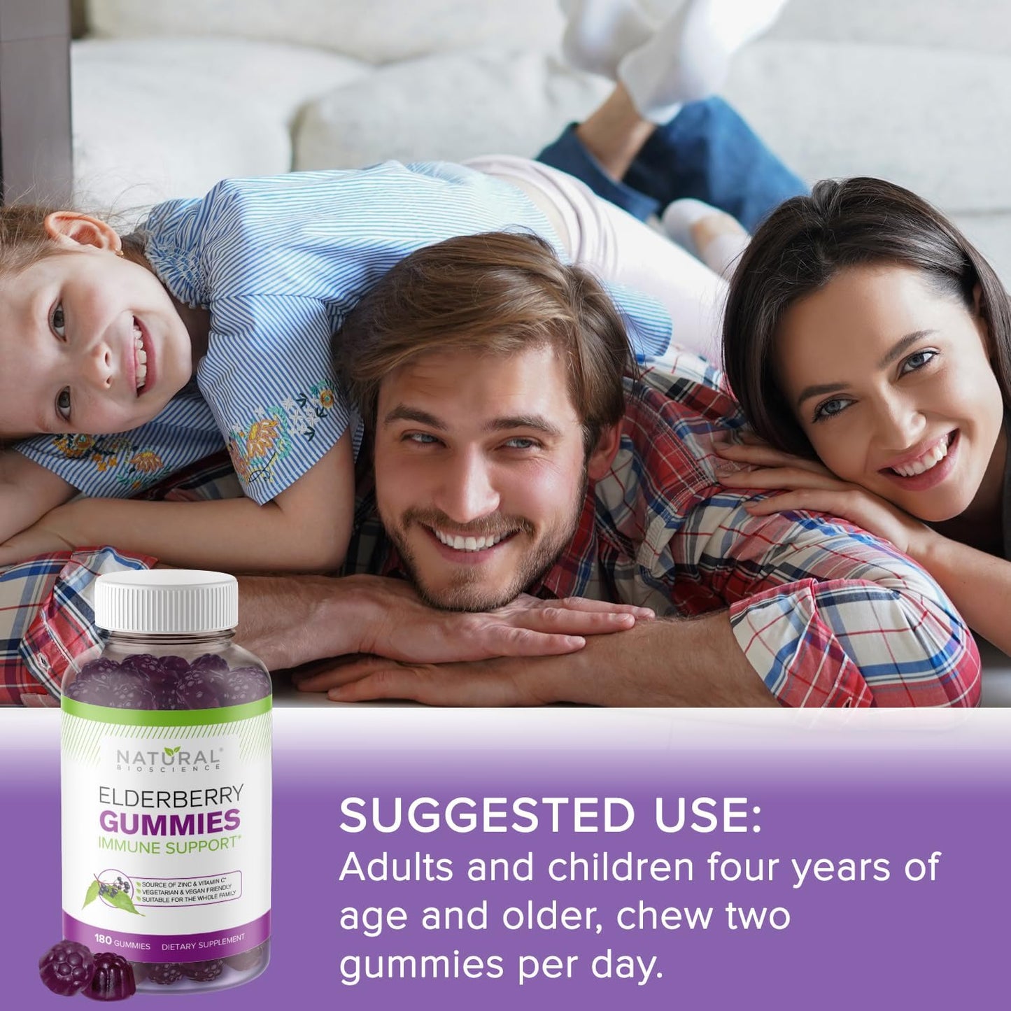 Sambucus Elderberry Gummies with Vitamin C and Zinc - Immune Support for Adults & Kids - 180 Vegan Gluten-Free Gummies - BoostGo Australia