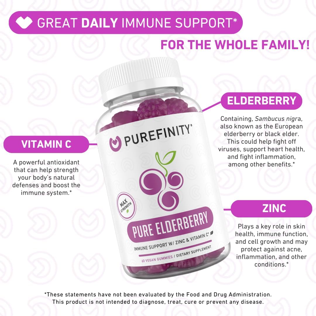 Sambucus Elderberry Gummies with Vitamin C and Zinc - 3-in-1 Daily Immune Support for Adults and Kids - Gluten-Free and Non-GMO - 120 Vegan Gummies