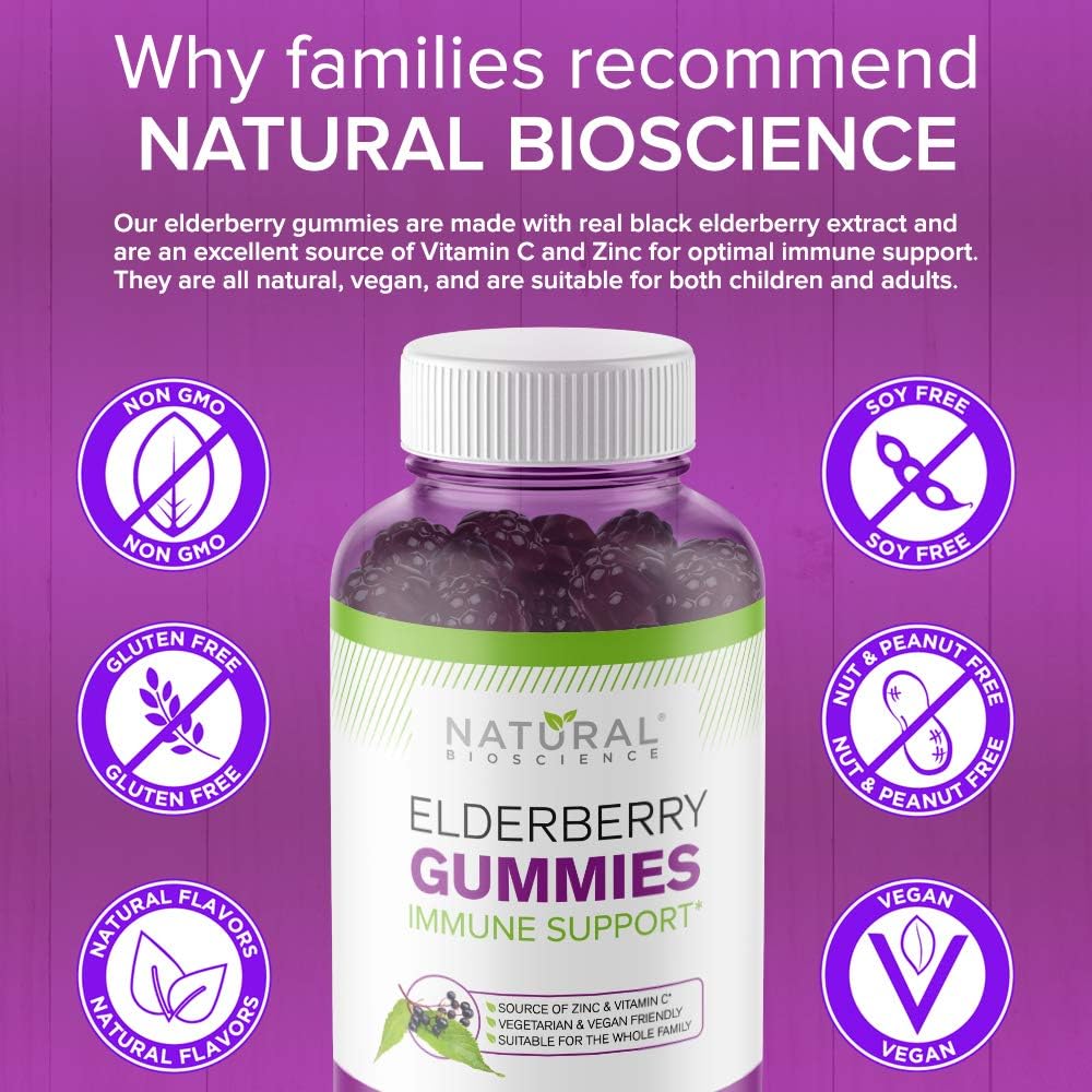 Sambucus Elderberry Gummies with Vitamin C and Zinc - Immune Support for Adults & Kids - 180 Vegan Gluten-Free Gummies - BoostGo Australia