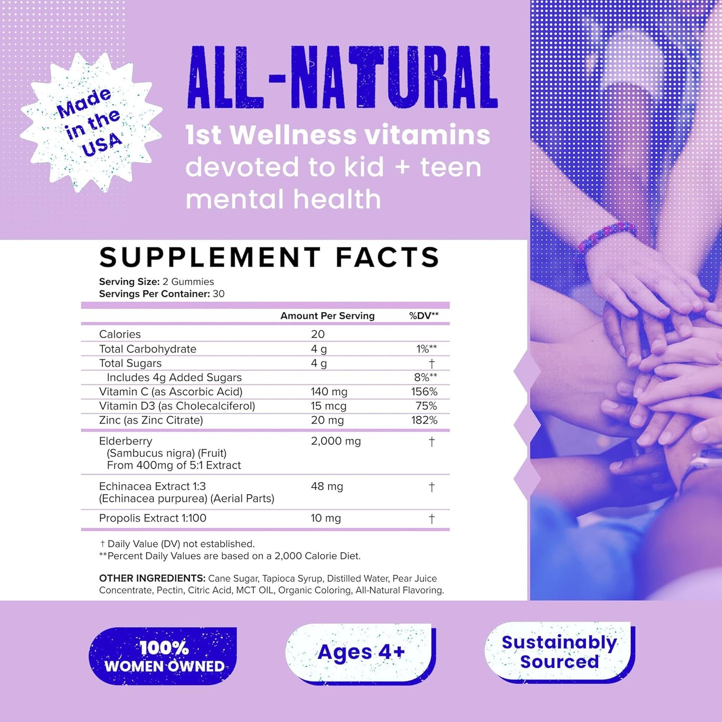 SAM+LEO Kids & Teens Immunity Gummies - Vegan All Natural Immune Support with Echinacea, Vitamin C, D3, Propolis, Elderberry - Berry Flavor - 60 Count