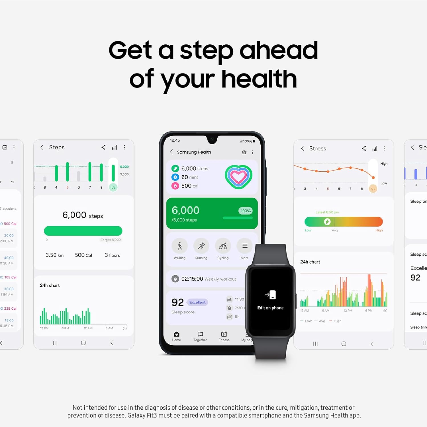 Samsung Galaxy Fit3 Health Fitness Tracker Smartwatch Dark Gray US Version 13 Day Battery Sleep Snore Heart Rate 2Yr Warranty