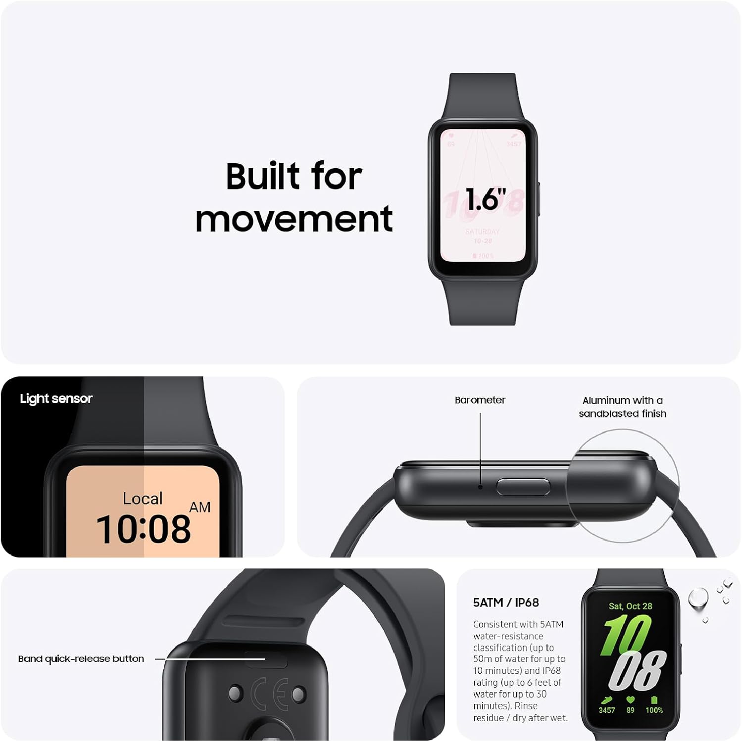 Samsung Galaxy Fit3 Health Fitness Tracker Smartwatch Dark Gray US Version 13 Day Battery Sleep Snore Heart Rate 2Yr Warranty