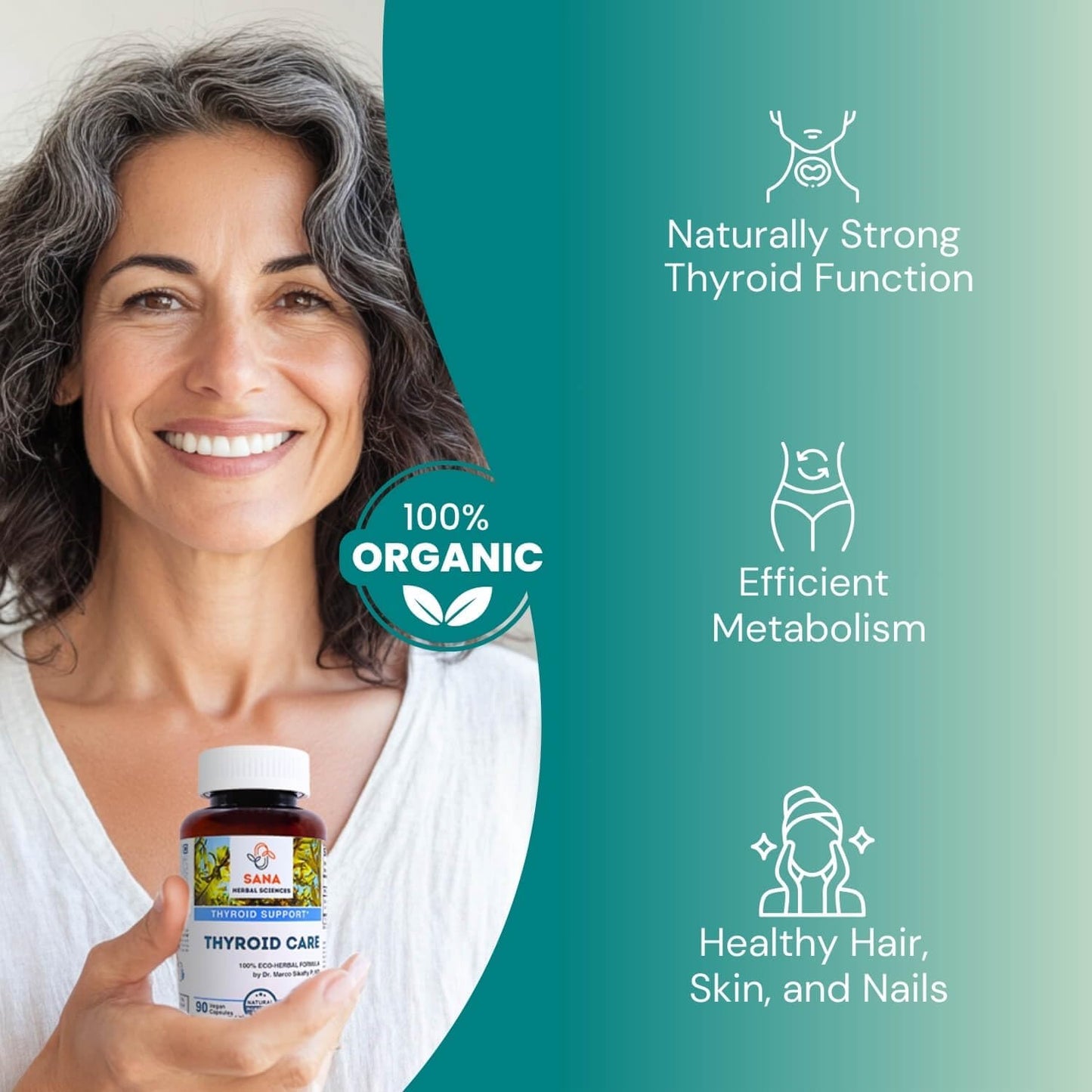 Sana Herbal Sciences Organic Sea Kelp Iodine Supplement for Hypothyroidism - 210mcg Natural Iodine - Supports Hormone Balance & Metabolism - 90 Capsules by Dr. Marco Sikaffy