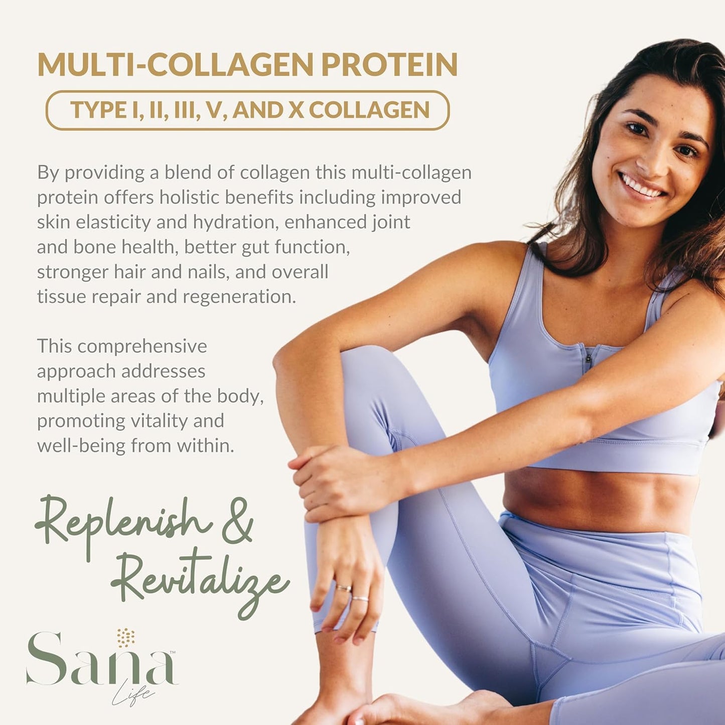 Sana Life Collagen & Greens Powder with Hyaluronic Acid - Skin, Hair, Nail & Gut Health Support - 30 Servings (Peach Mango)