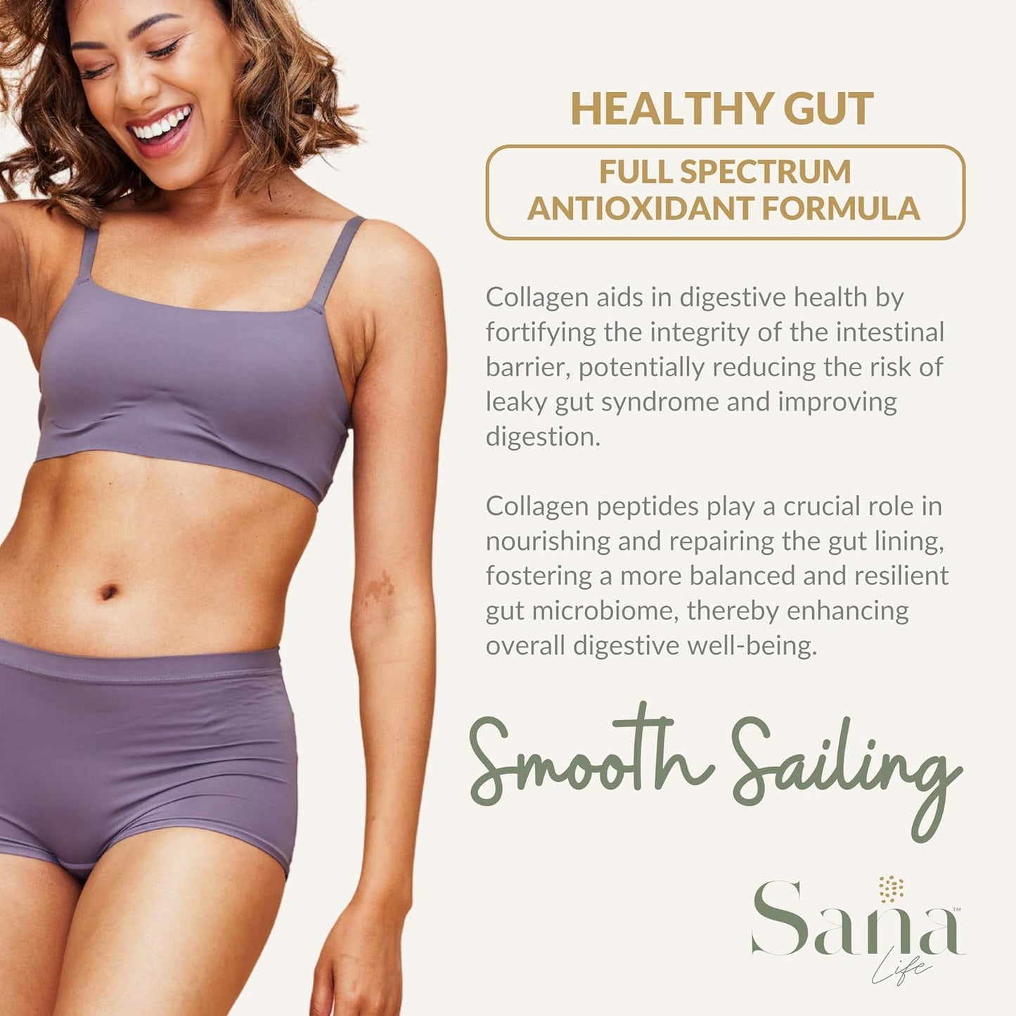 Sana Life Collagen & Greens Powder with Hyaluronic Acid - Skin, Hair, Nail & Gut Health Support - 30 Servings (Peach Mango)