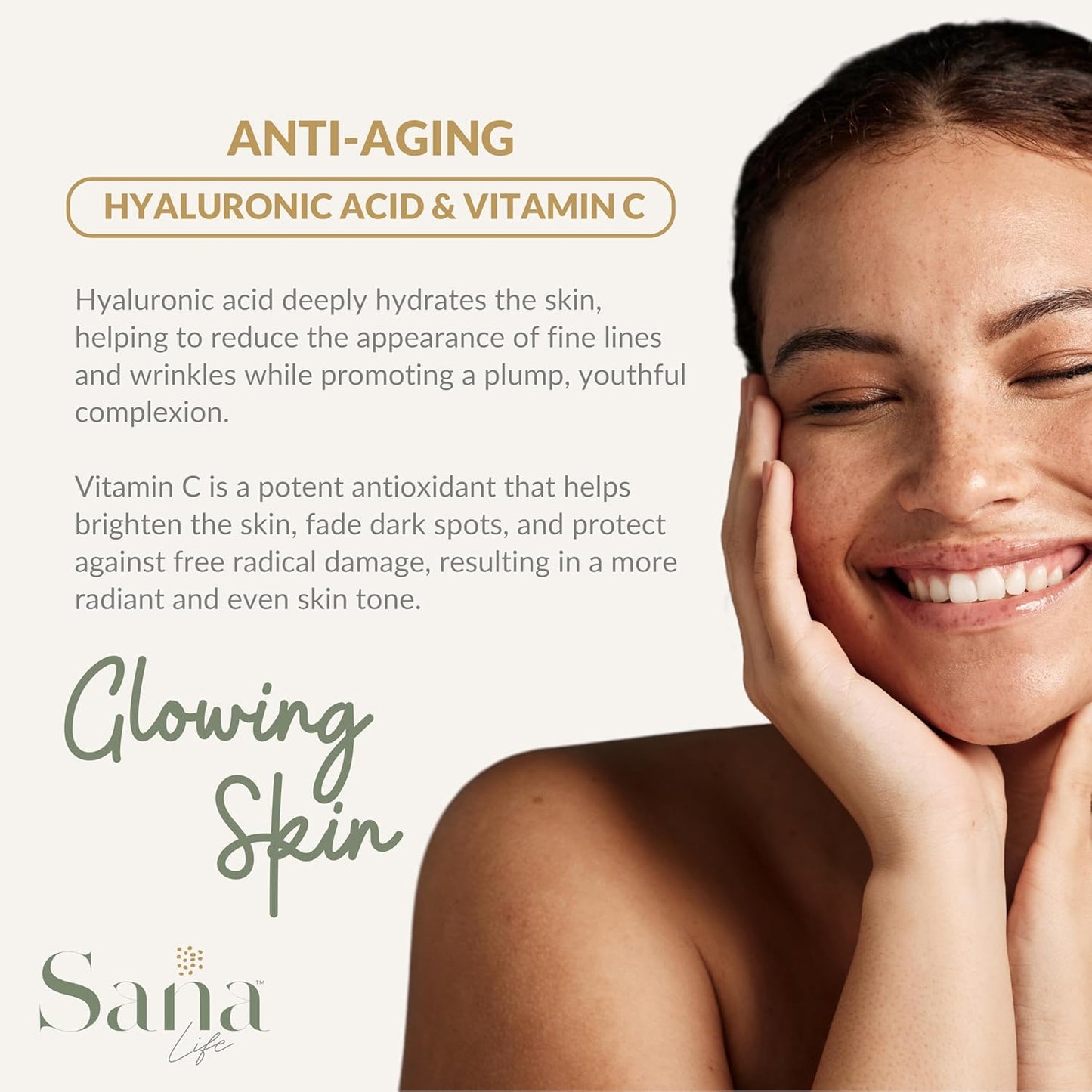 Sana Life Collagen & Greens Powder with Hyaluronic Acid - Skin, Hair, Nail & Gut Health Support - 30 Servings (Peach Mango)