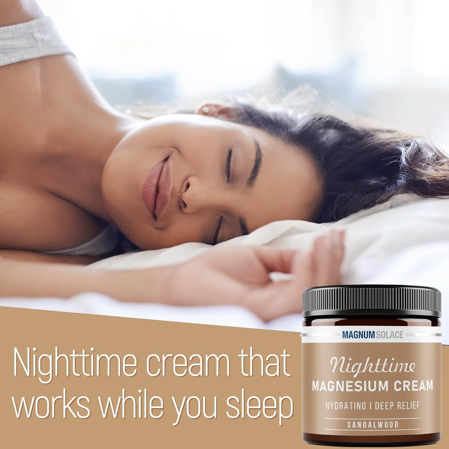 Sandalwood Nighttime Magnesium Lotion - Topical Cream for Leg Muscles, Arms, Chest - USA Made, Kid-Safe