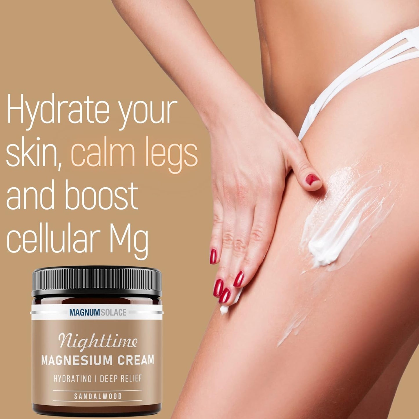 Sandalwood Nighttime Magnesium Lotion - Topical Cream for Leg Muscles, Arms, Chest - USA Made, Kid-Safe