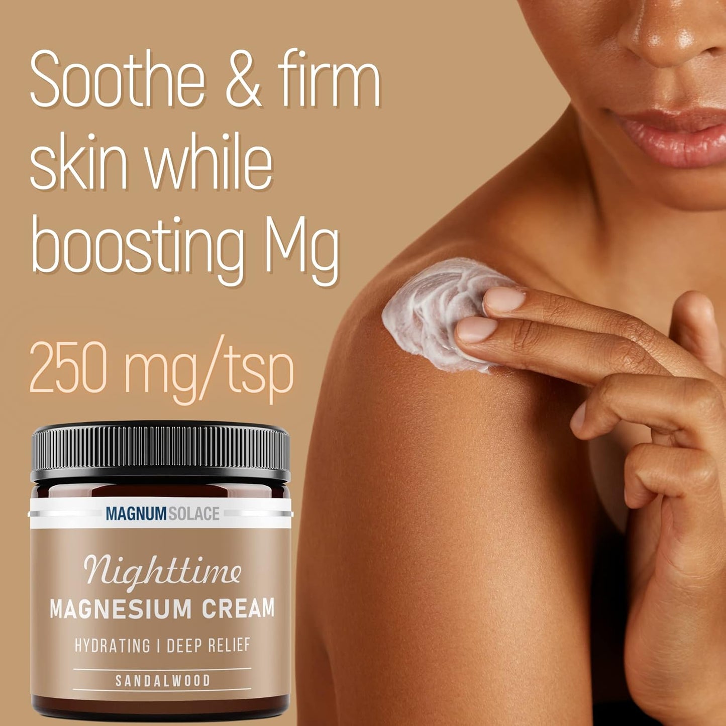 Sandalwood Nighttime Magnesium Lotion - Topical Cream for Leg Muscles, Arms, Chest - USA Made, Kid-Safe